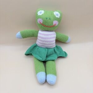 Blabla Handmade Green Frog with Skirt Stuffed Animal Medium 12" Plush Knit